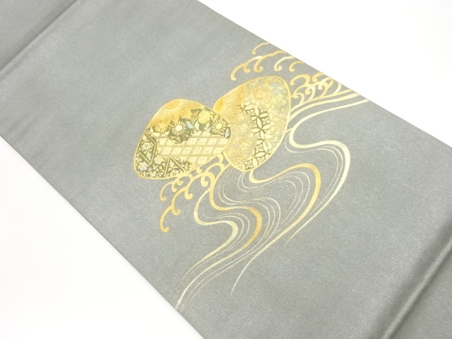 JAPANESE FUKURO OBI / SHELL INLAY / KINSAI / FLORAL PLANTS